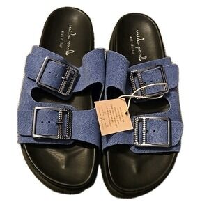 Mila Paoli Italy Leather Sandals Womens 39 US 8.5 Slip On Buckle Brown NWT